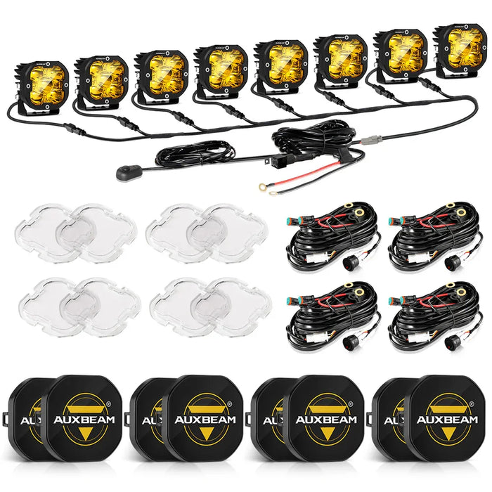 8Pcs Pod Lights+Additional 8-Pod Power Harness / With Black Covers