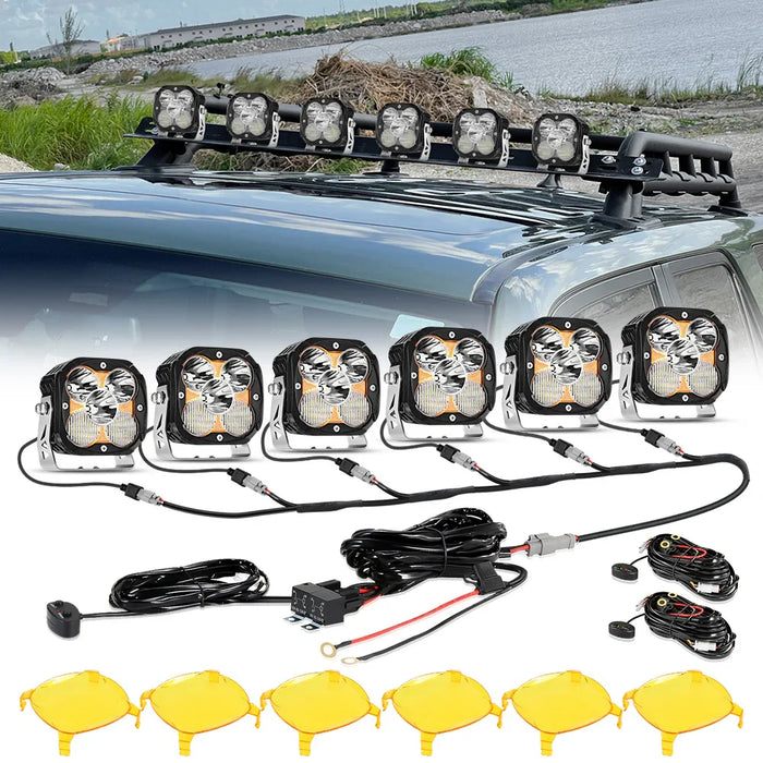6Pcs Pod Light+6-Pod Power Harness / With Amber Covers