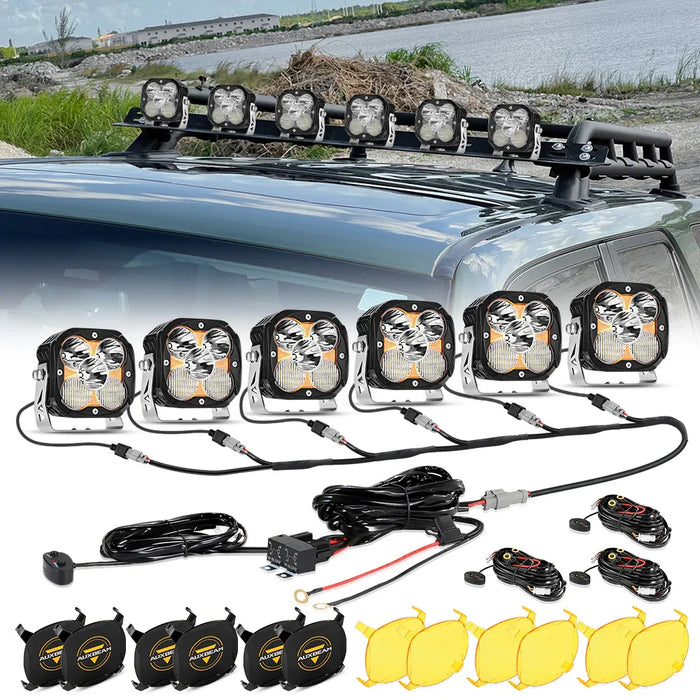 6Pcs Pod Light+6-Pod Power Harness / With Amber Covers + Black Covers