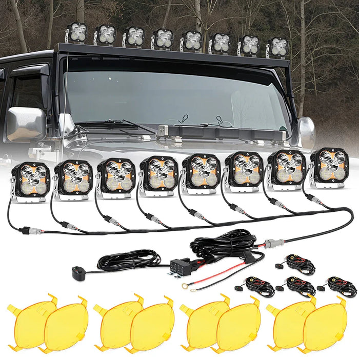 8Pcs Pod Light+8-Pod Power Harness / With Amber Covers