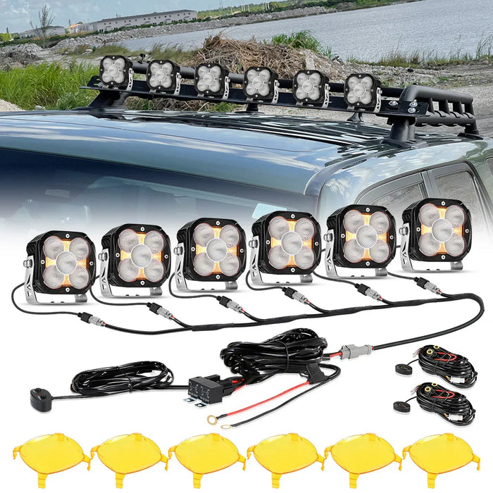6Pcs Pod Light+6-Pod Power Harness / With Amber Covers