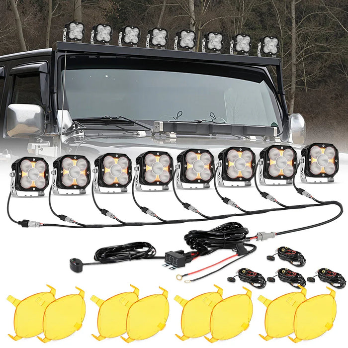8Pcs Pod Light+8-Pod Power Harness / With Amber Covers