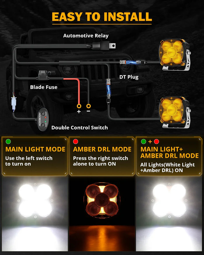 XP-ULTRA Series 4.5 Inch Flood Beam LED Pod Lights Off Road Lights with Amber DRL