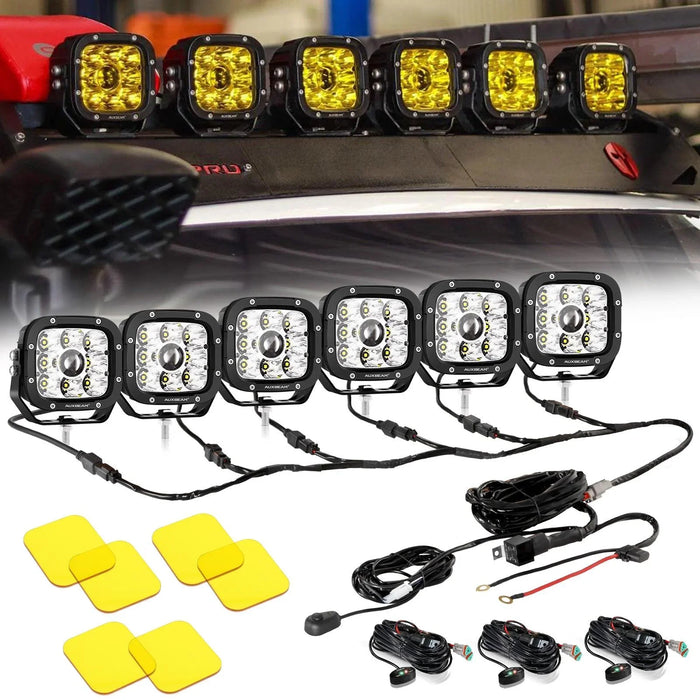 6Pcs Pod Lights+Additional 6-Pod Power Harness / Without Covers