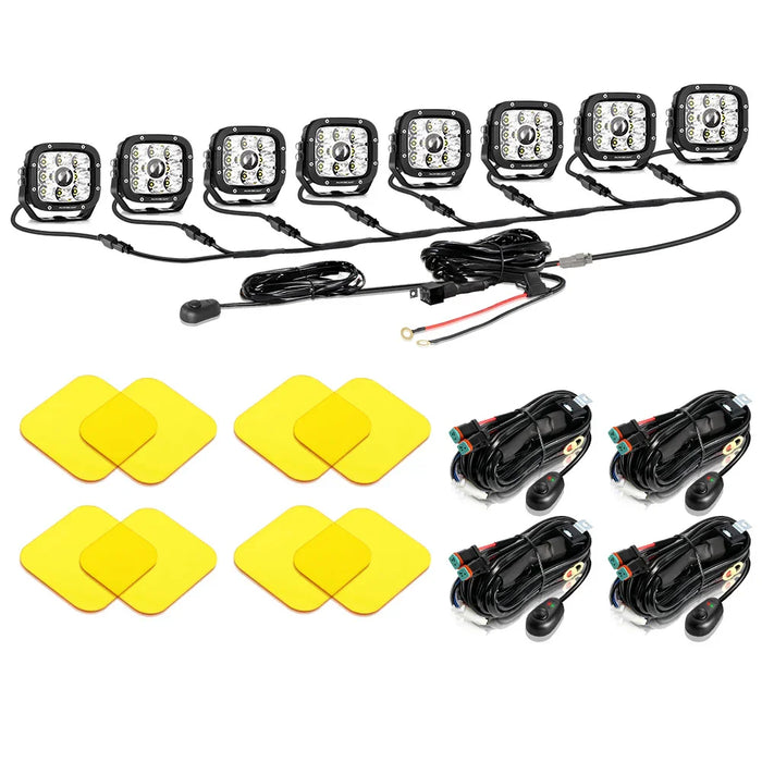 8Pcs Pod Lights+Additional 8-Pod Power Harness / Without Covers