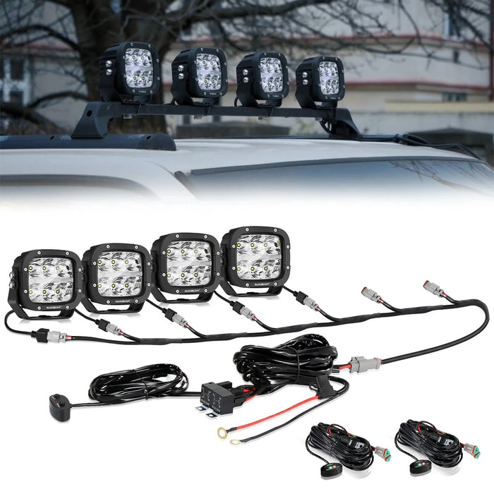 4Pcs Pod Lights+Additional 6-Pod Power Harness / Without Covers