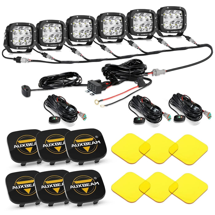 6Pcs Pod Lights+Additional 6-Pod Power Harness / Black Covers