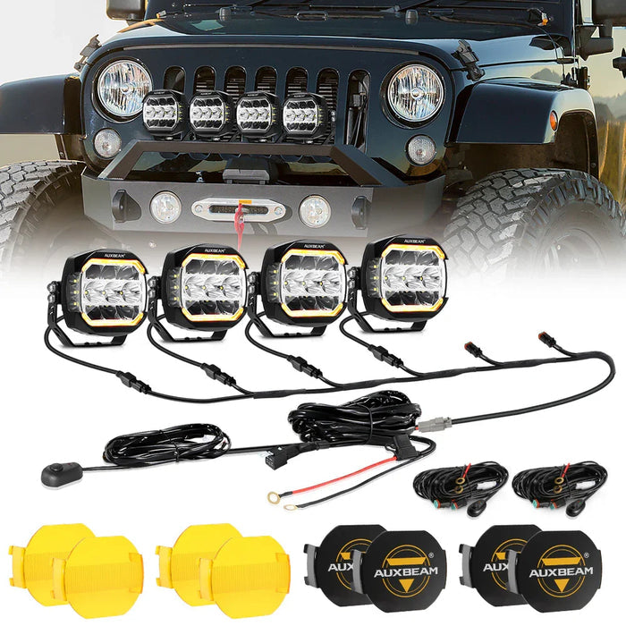 4Pcs Pod Light+6-Pod Power Harness